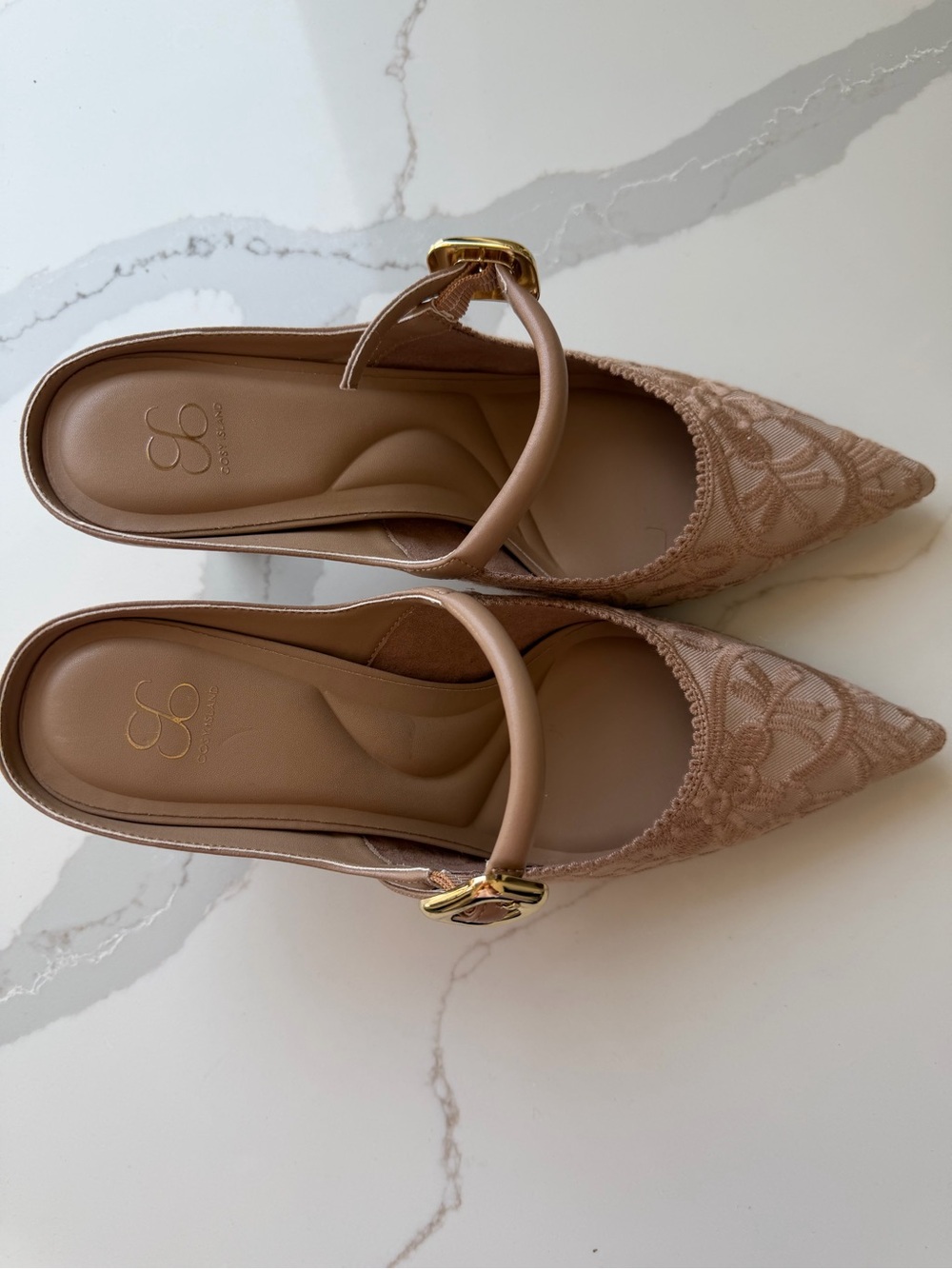 Gaimo Lace-Detail Slingback Heels in Nude Blush - Picture 5 of 6